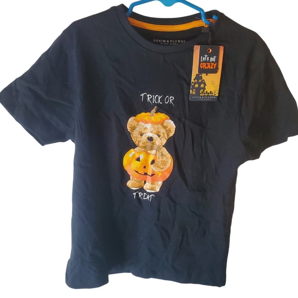 Denim & Flower "Trick or Treat" Bear and Pumpkin Tee, NWT, Size 5/6